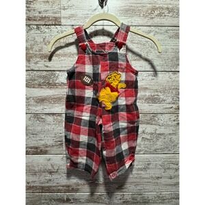 Disney Winnie the Pooh Baby Boy Girl Plaid Overalls Size 12M Red